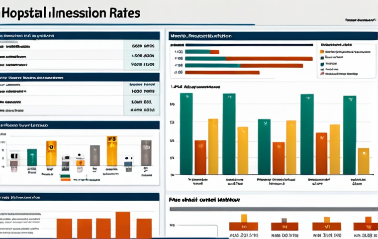 **
A visually compelling dashboard displaying key performance indicators (KPIs) related to hospital readmission rates. The dashboard includes charts and graphs highlighting high-risk patient groups and the impact of targeted interventions. The style is clean, modern, and easy to understand, suitable for a presentation to healthcare executives.
**