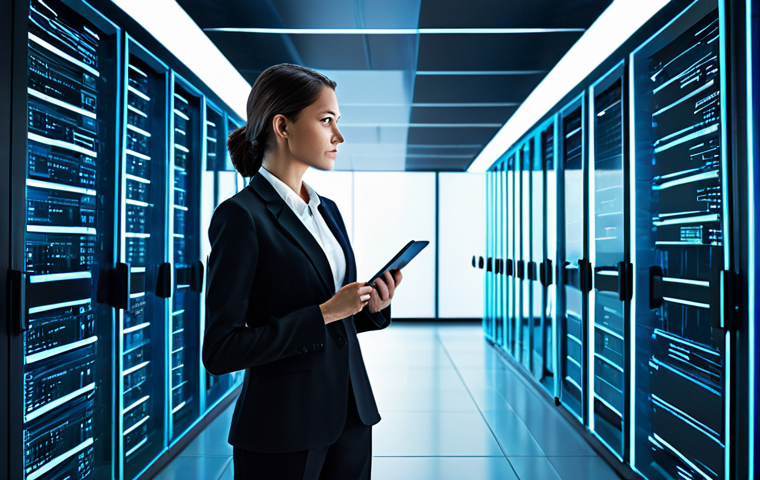 A professional female data architect in a modest business suit, fully clothed, standing amidst a high-tech, futuristic data center. Illuminated server racks and abstract, glowing lines representing seamless data streams and integrated data fabrics fill the background, flowing into complex analytical dashboards displayed on transparent screens. The scene captures the essence of a meticulously designed data ecosystem. safe for work, appropriate content, professional, perfect anatomy, correct proportions, natural pose, well-formed hands, proper finger count, natural body proportions, professional photography, high quality.