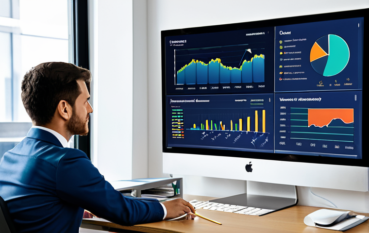 비즈니스 대시보드 구축을 위한 빅데이터 분석 도구 - Data Visualization Dashboard**
"A modern data visualization dashboard displayed on a large monitor ...