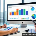 빅데이터 분석 프레임워크에서의 사용자 경험 개선 - A modern, sleek office environment showing a diverse group of professionals collaborating around a l...