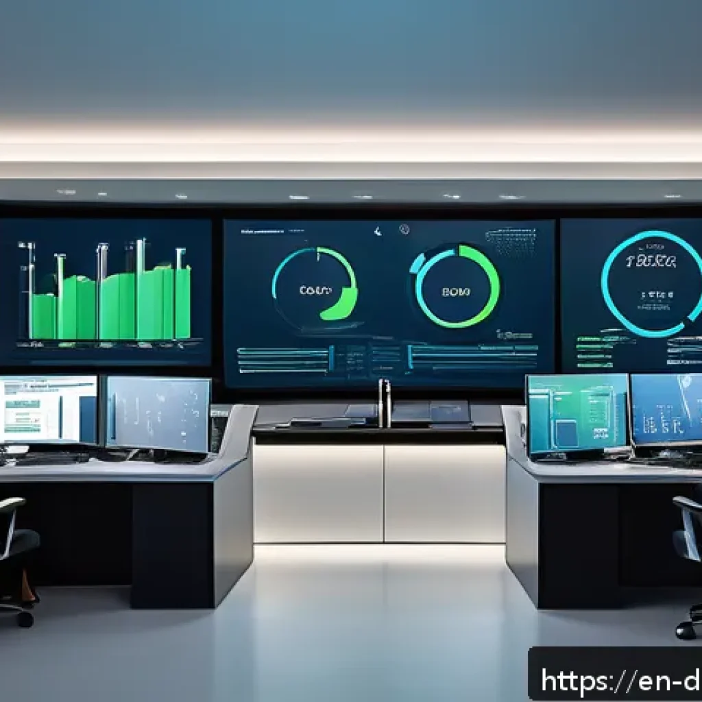 최신 빅데이터 분석 기법과 프레임워크 - A futuristic control room filled with large interactive dashboards displaying real-time data streams...