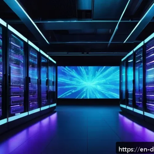 빅데이터 분석 프레임워크의 성능 벤치마킹 - A futuristic data center interior showcasing a large-scale big data processing cluster with rows of ...