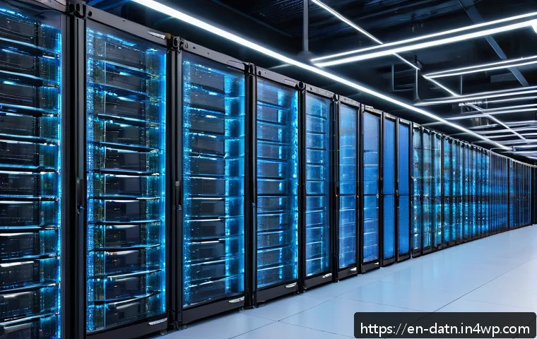 빅데이터 분석 프레임워크의 확장성 평가 - A futuristic data center environment showcasing a modular microservices architecture: multiple trans...